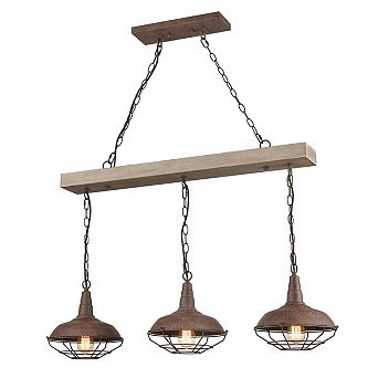 Rustic Wood Beam Pendant Chandelier with Metal Barn Shape