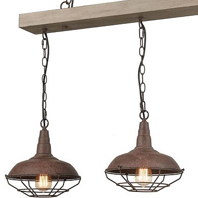 Rustic Wood Beam Pendant Chandelier with Metal Barn Shape