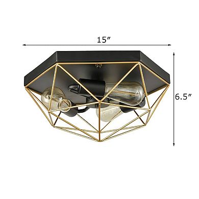 Modern Brass Metal Frame Caged Flush Mount Ceiling Lights