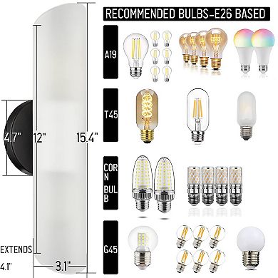 Modern Bathroom Sconce Cylinder Fixture Set of Two, Black
