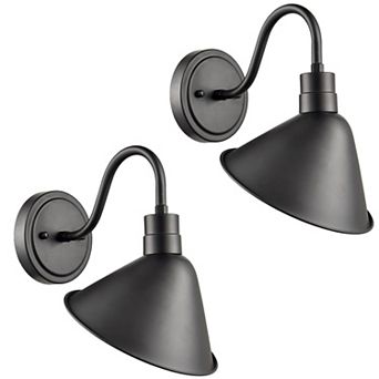 Industrial Gooseneck Wall Sconces Antique Black Barn Light Set of 2