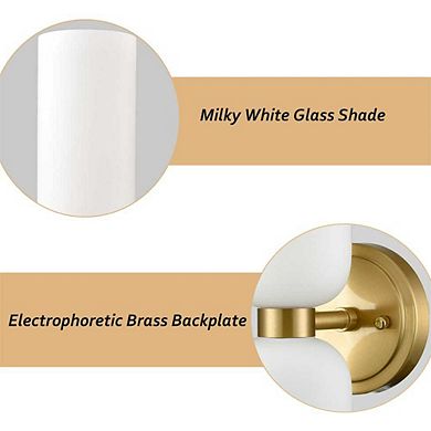 2-Pack Modern Gold Wall Sconces 2-Light Vanity Light,Milky White Glass