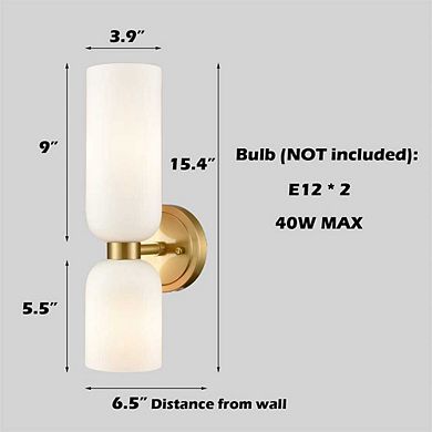 2-Pack Modern Gold Wall Sconces 2-Light Vanity Light,Milky White Glass