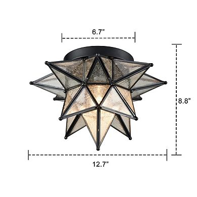 Seeded Glass Moravian Star Flush Mount Ceiling Light