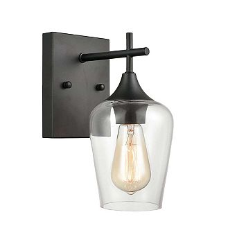 Industrial Clear Glass Wall Sconces Matte Black Bathroom Wall Lights