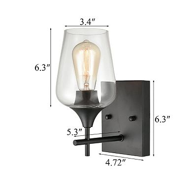 Industrial Clear Glass Wall Sconces Matte Black Bathroom Wall Lights