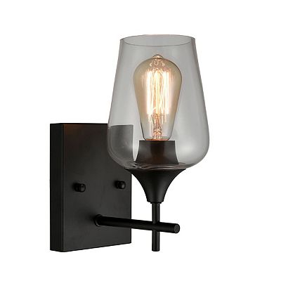 Claxy Matte Black Simplicity 1 Light Clear Glass Wall Sconce Bathroom Vanity Lighting