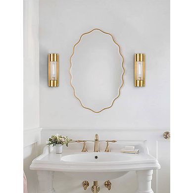 Modern Brass Wall Sconce Light Bathroom Vanity Light with Crackle Glass
