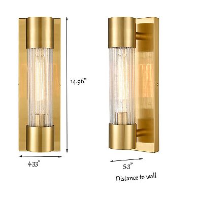 Modern Brass Wall Sconce Light Bathroom Vanity Light with Crackle Glass