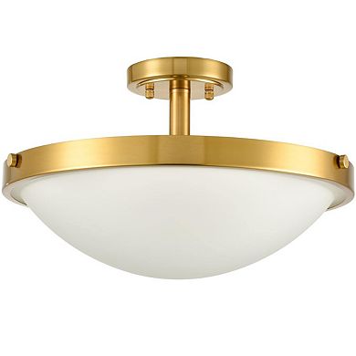 Brass Semi Flush Ceiling Light 3-Light Glass Ceiling Light Fixture