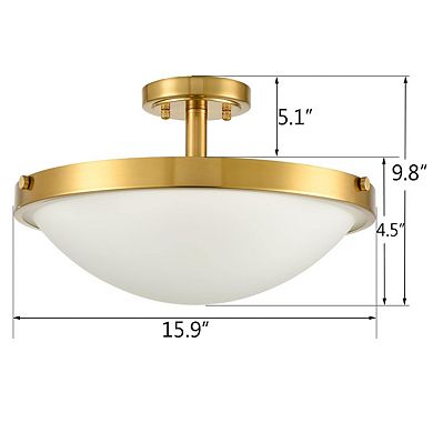 Brass Semi Flush Ceiling Light 3-Light Glass Ceiling Light Fixture