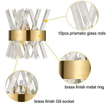 Modern Brass Crystal Wall Sconce Lighting Fixture 2 Pack