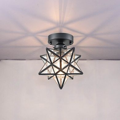 Industrial Moravian Star Ceiling Light with Seeded Glass 8 Inches