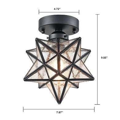 Industrial Moravian Star Ceiling Light with Seeded Glass 8 Inches
