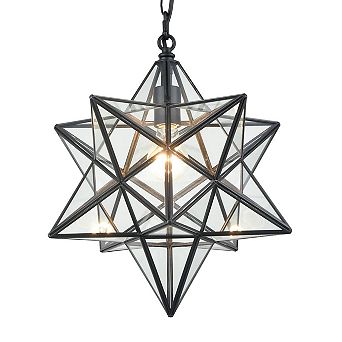 Modern Moravian Star Pendant Light Clear Glass Shade, 16 in