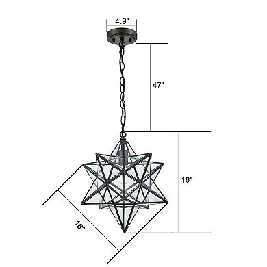 Modern Moravian Star Pendant Light Clear Glass Shade, 16 Inches