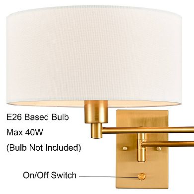 Farmhouse Plug in Wall Sconces Set of Two Brass Swing Arm Wall Lamp with Fabric Shade