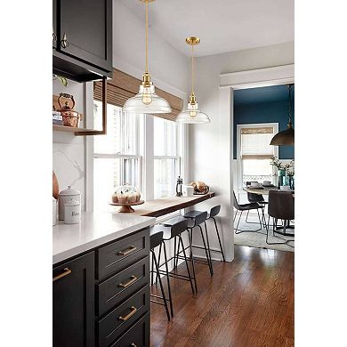 Brass Industrial Glass Pendant Lights Barn Shape 3 Pack