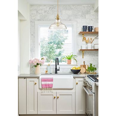 Brass Industrial Glass Pendant Lights Barn Shape 3 Pack