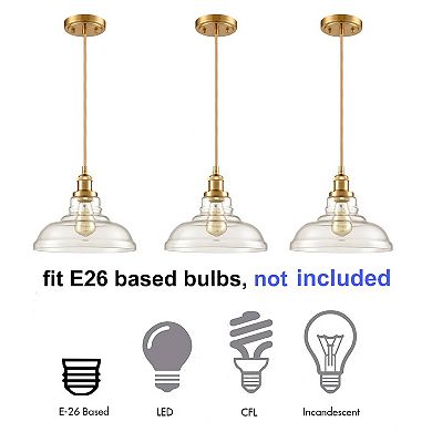 Brass Industrial Glass Pendant Lights Barn Shape 3 Pack