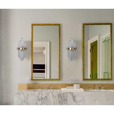 Modern Gold Brass Glass Crystal Wall Sconce, Set of 2