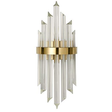 Modern Gold Brass Glass Crystal Wall Sconce, Set of 2