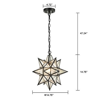 Moravian Star Pendant Chandelier Seeded Glass Black Light 15 Inches