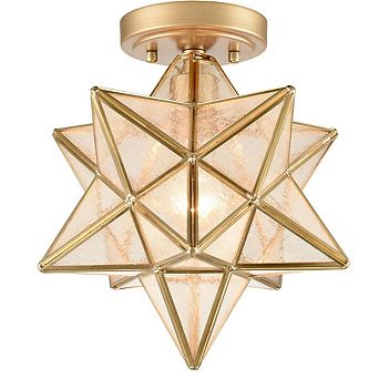 Modern Moravian Star Ceiling Light with Seeded Glass 12 in Brass