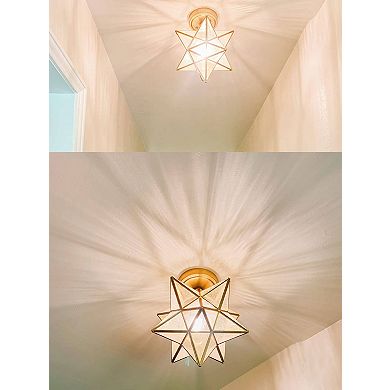 Modern Moravian Star Ceiling Light with Seeded Glass 12 inches Brass