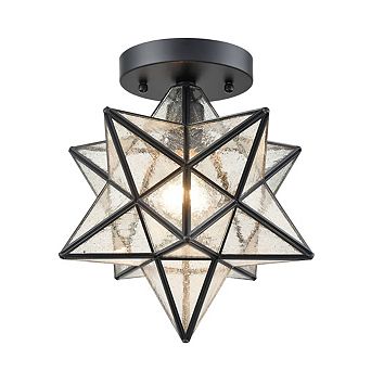 Industrial Moravian Star Ceiling Light with Seeded Glass 12 in