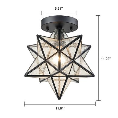 Industrial Moravian Star Ceiling Light with Seeded Glass 12 inches