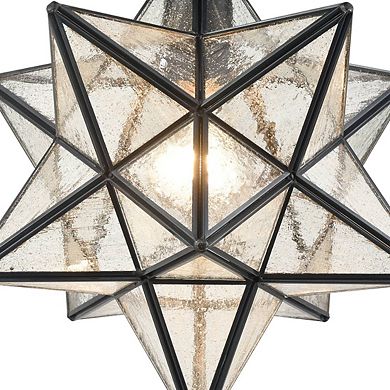 Industrial Moravian Star Ceiling Light with Seeded Glass 12 inches