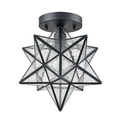 Industrial Moravian Star Ceiling Light with Seeded Glass 12 inches