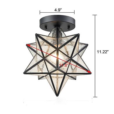 Industrial Moravian Star Ceiling Light with Seeded Glass 12 inches