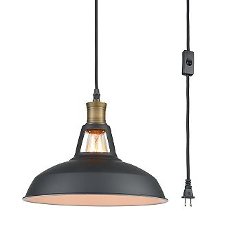 Industrial Plug-In Pendant Light Barn Shape with On/Off Switch
