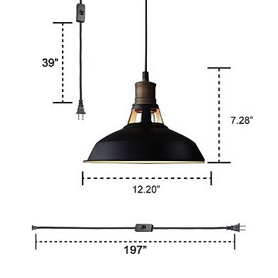 Industrial Plug-In Pendant Light Barn Shape with On/Off Switch