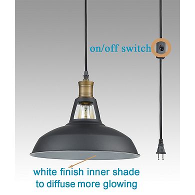 Industrial Plug-In Pendant Light Barn Shape with On/Off Switch