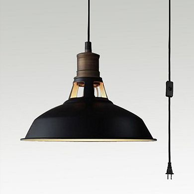 Industrial Plug-In Pendant Light Barn Shape with On/Off Switch