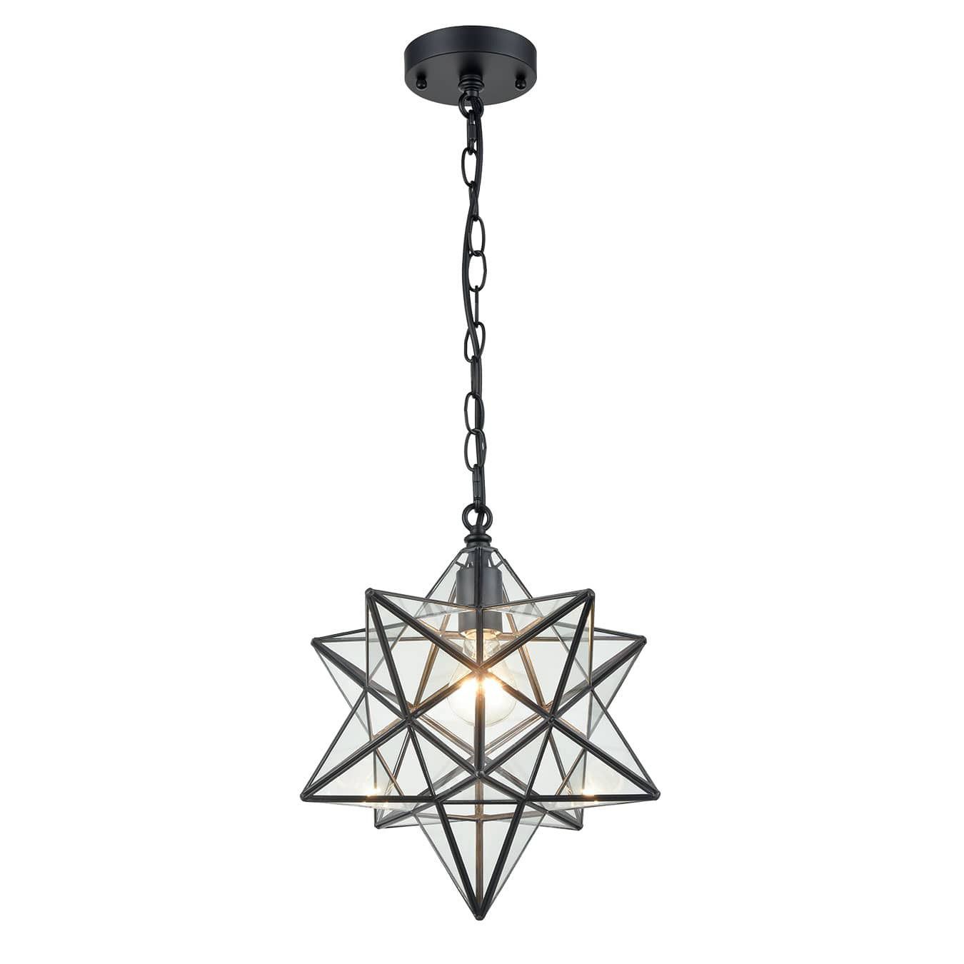 Stella 12 Moravian Star Metal/Clear Glass LED Pendant, Nickel