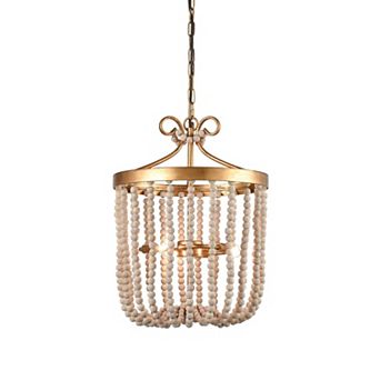 Vintage Wood Beaded Pendant Light 3-Light Modern Chandelier