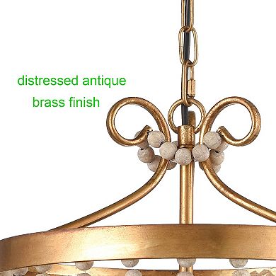 Vintage Wood Beaded Pendant Light 3-Light Modern Chandelier