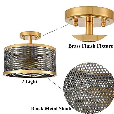 Brass Flush Mount Ceiling Light Drum Metal Shade