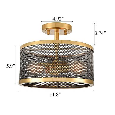 Brass Flush Mount Ceiling Light Drum Metal Shade
