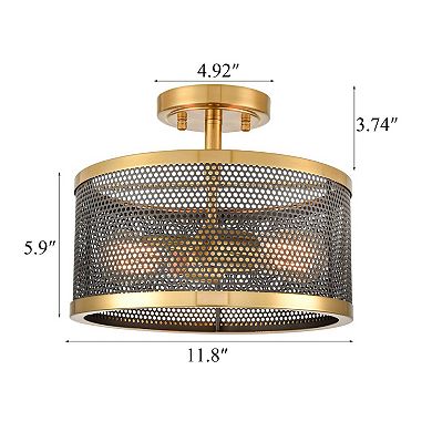 Brass Flush Mount Ceiling Light  Drum Metal Shade