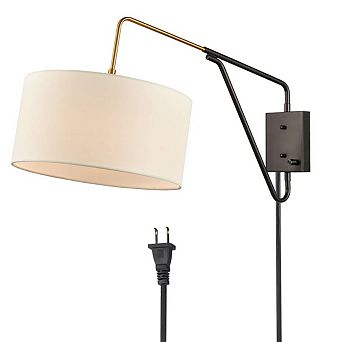 Mid-Century Fabric Plug-in Wall Light Swing Arm Wall Lamp