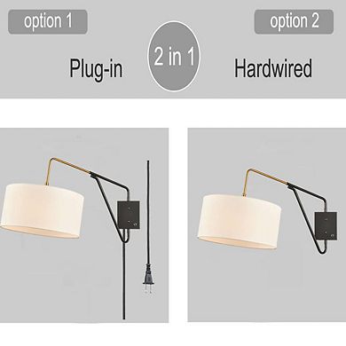 Mid-Century Fabric Plug-in Wall Light Swing Arm Wall Lamp
