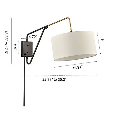 Mid-Century Fabric Plug-in Wall Light Swing Arm Wall Lamp