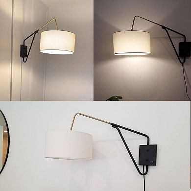 Mid-Century Fabric Plug-in Wall Light Swing Arm Wall Lamp