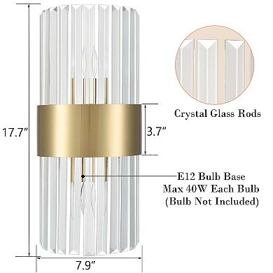 Crystal Wall Sconces Set of 2 Brass Gold Wall Light Fixture