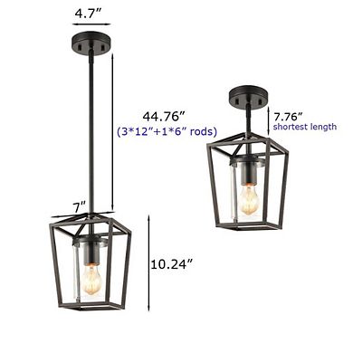 Black Cage Pendant Light with Mini Glass Cylinder Shade